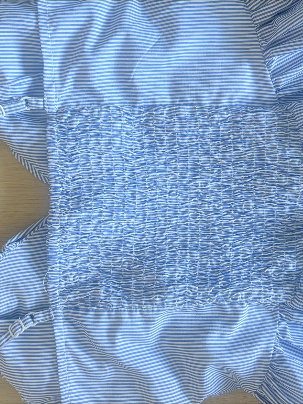 Womans Blue Maxi Dress with Smocked Bodice pinstripe - Picture 5 of 6